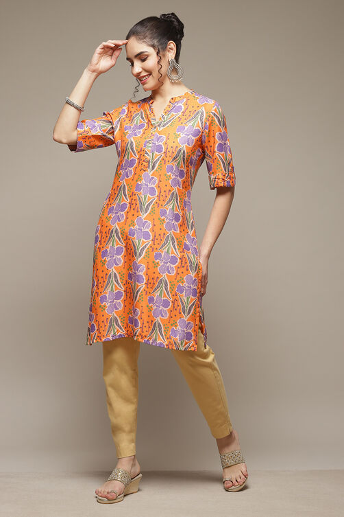 Orange LIVA Straight Kurta image number 0